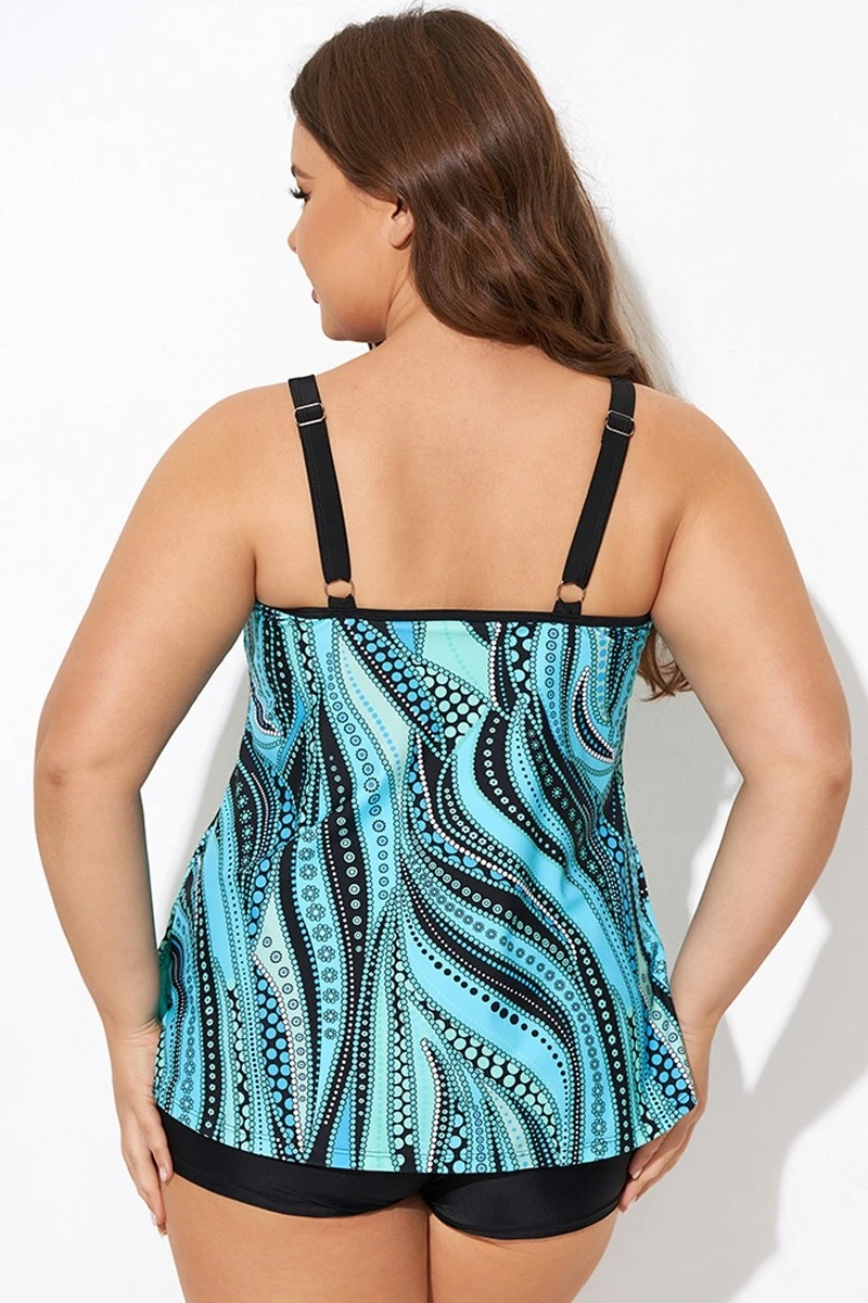 Vintage Cyan Double Straps Polka Dot Tankini Top 4 Vintage Cyan Double Straps Polka Dot Tankini Top - Image 2