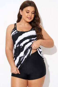 Tie Dye Print Color Block Women Tankini Top -Luna Marina Store b detan167003 3