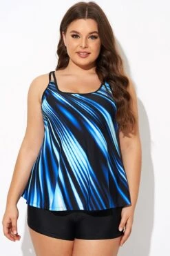 Round Neck Blue Ombre Printed Tankini Top -Luna Marina Store b detan167004 3