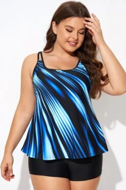 Round Neck Blue Ombre Printed Tankini Top -Luna Marina Store b detan167004 4