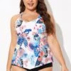 Flower Printed Racerback V Neckline Tankini Top 2 Flower Printed Racerback V Neckline Tankini Top -Luna Marina Store b detan169001 1