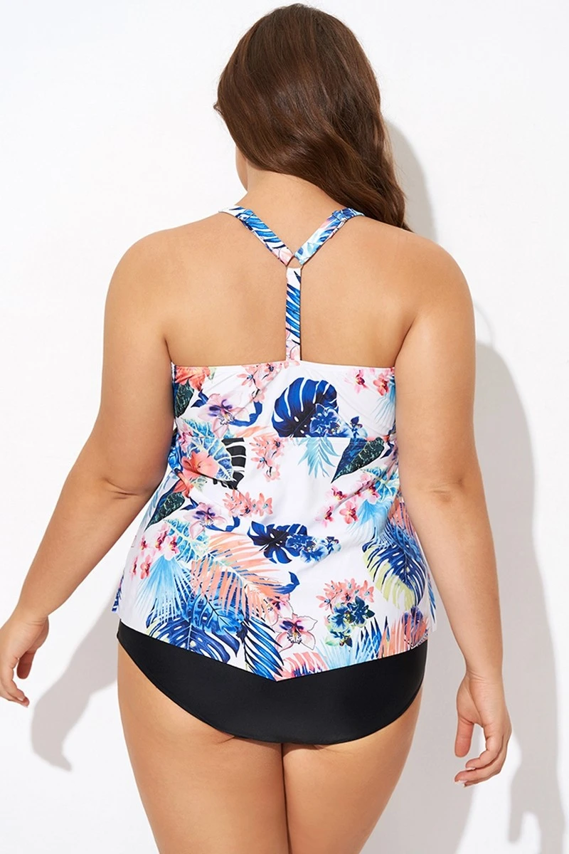 Flower Printed Racerback V Neckline Tankini Top 4 Flower Printed Racerback V Neckline Tankini Top - Image 2