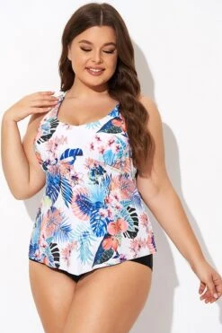 Flower Printed Racerback V Neckline Tankini Top 10 Flower Printed Racerback V Neckline Tankini Top -Luna Marina Store b detan169001 3