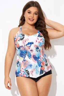 Flower Printed Racerback V Neckline Tankini Top 12 Flower Printed Racerback V Neckline Tankini Top -Luna Marina Store b detan169001 4