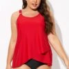 Solid Red Flowy Front Full Straight Back Tankini Top 2 Solid Red Flowy Front Full Straight Back Tankini Top -Luna Marina Store b detan170001 1 1