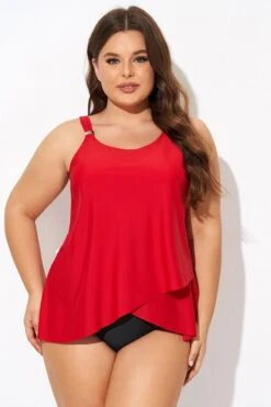 Solid Red Flowy Front Full Straight Back Tankini Top 11 Solid Red Flowy Front Full Straight Back Tankini Top -Luna Marina Store b detan170001 4