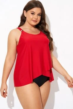 Solid Red Flowy Front Full Straight Back Tankini Top 13 Solid Red Flowy Front Full Straight Back Tankini Top -Luna Marina Store b detan170001 6
