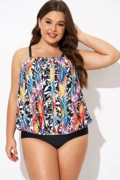 Detachable Neck Strap Blouson Bandeau Tankini Top -Luna Marina Store b detan172001 3