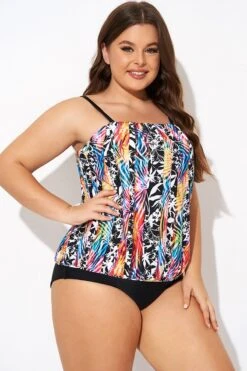 Detachable Neck Strap Blouson Bandeau Tankini Top -Luna Marina Store b detan172001 5