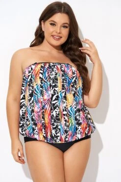 Detachable Neck Strap Blouson Bandeau Tankini Top -Luna Marina Store b detan172001 6