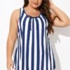 Striped Navy Blue Bowknot Women Tankini Top