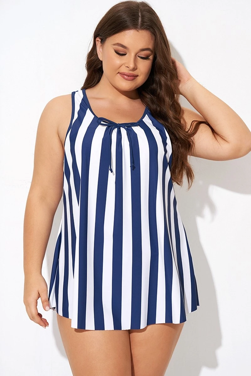 Striped Navy Blue Bowknot Women Tankini Top 3 Striped Navy Blue Bowknot Women Tankini Top