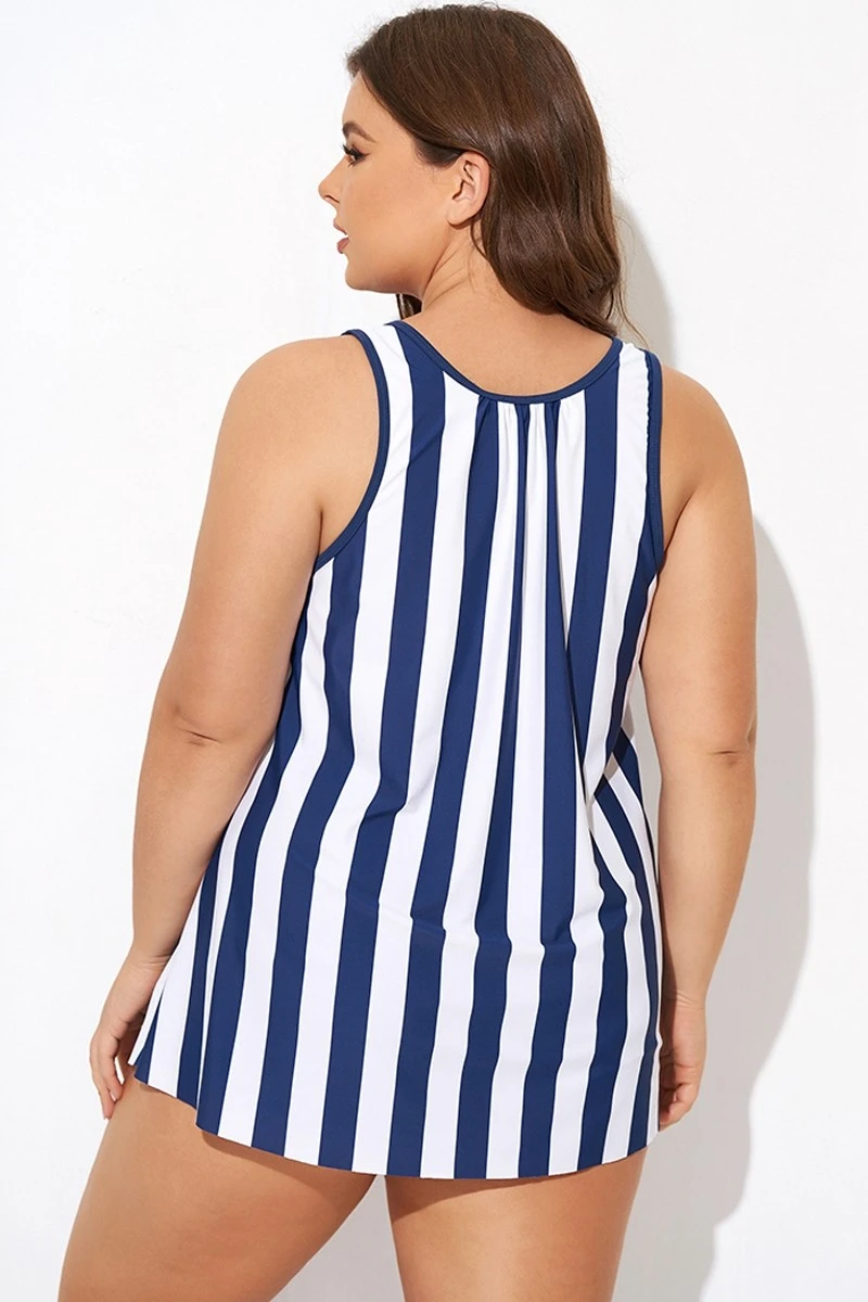 Striped Navy Blue Bowknot Women Tankini Top 4 Striped Navy Blue Bowknot Women Tankini Top - Image 2