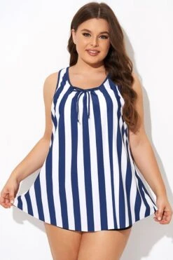 Striped Navy Blue Bowknot Women Tankini Top 10 Striped Navy Blue Bowknot Women Tankini Top -Luna Marina Store b detan174001 3