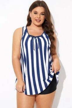 Striped Navy Blue Bowknot Women Tankini Top 11 Striped Navy Blue Bowknot Women Tankini Top -Luna Marina Store b detan174001 4