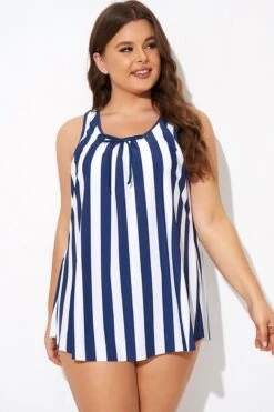 Striped Navy Blue Bowknot Women Tankini Top 12 Striped Navy Blue Bowknot Women Tankini Top -Luna Marina Store b detan174001 5