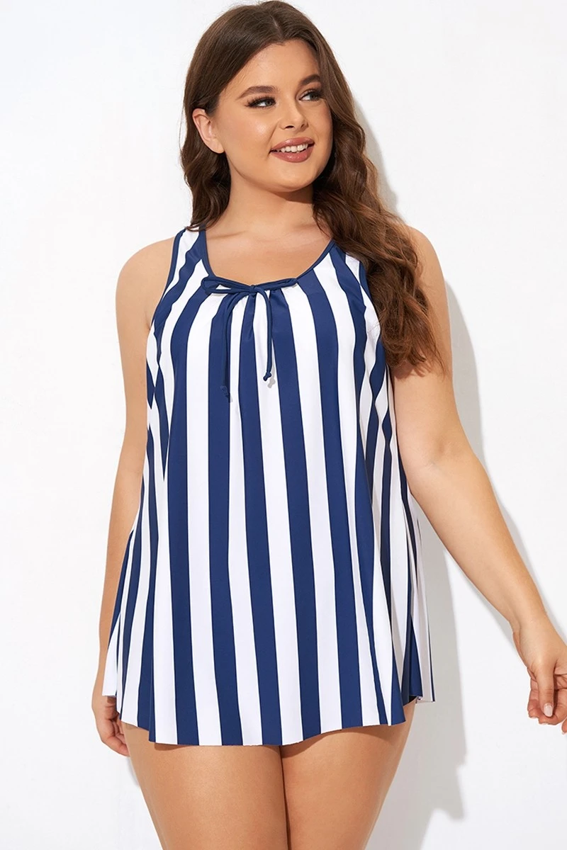 Striped Navy Blue Bowknot Women Tankini Top 7 Striped Navy Blue Bowknot Women Tankini Top - Image 5