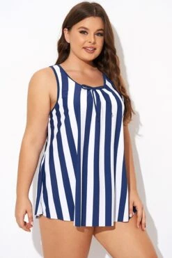 Striped Navy Blue Bowknot Women Tankini Top 13 Striped Navy Blue Bowknot Women Tankini Top -Luna Marina Store b detan174001 6