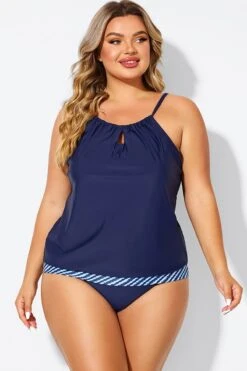 Navy High Neck Blouson Women Tankini Top -Luna Marina Store b detan176001 3