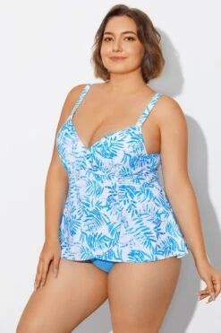 Blue Purple Palm Faux Flyaway Underwire Tankini Top 10 Blue Purple Palm Faux Flyaway Underwire Tankini Top -Luna Marina Store b detan177001 3
