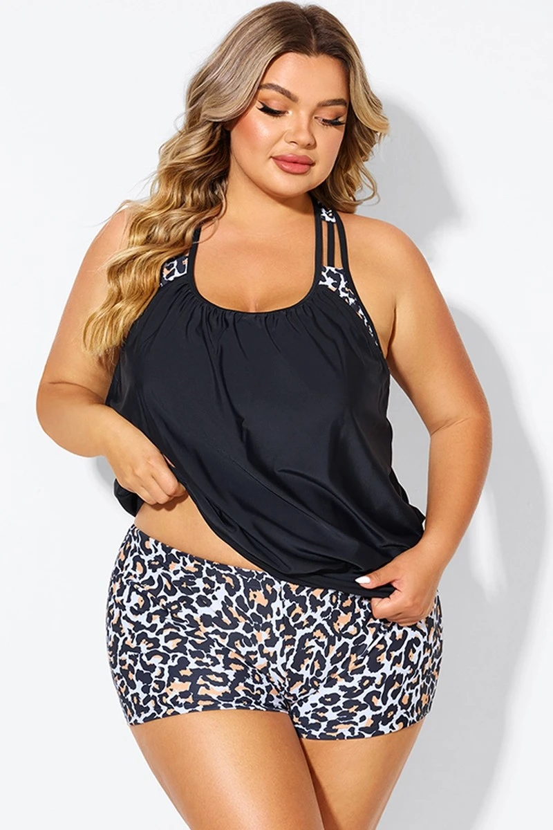 Leopard Print T-Back Blouson Tankini Top 6 Leopard Print T-Back Blouson Tankini Top - Image 4