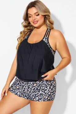Leopard Print T-Back Blouson Tankini Top 13 Leopard Print T-Back Blouson Tankini Top -Luna Marina Store b detan178001 6