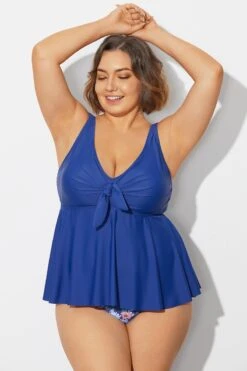 Navy Blue Tie Ruffle Sweetheart Neckline Tankini Top 11 Navy Blue Tie Ruffle Sweetheart Neckline Tankini Top -Luna Marina Store b detan180001 4