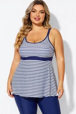 Blue＆White Stripe Adjustable Strap Tankini Top -Luna Marina Store b detan181001 3