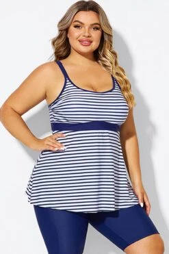 Blue＆White Stripe Adjustable Strap Tankini Top -Luna Marina Store b detan181001 6