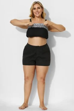 Black Solid Side Slits Women Cargo Short 9 Black Solid Side Slits Women Cargo Short -Luna Marina Store b sfbt1911008 4