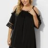 Black Crochet Off The Shoulder Cover Up Dress 1 Black Crochet Off The Shoulder Cover Up Dress -Luna Marina Store b sfcu001 1