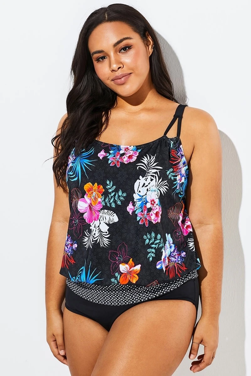 Hawaiian Printed Blouson One Piece Swimsuit 3 Hawaiian Printed Blouson One Piece Swimsuit