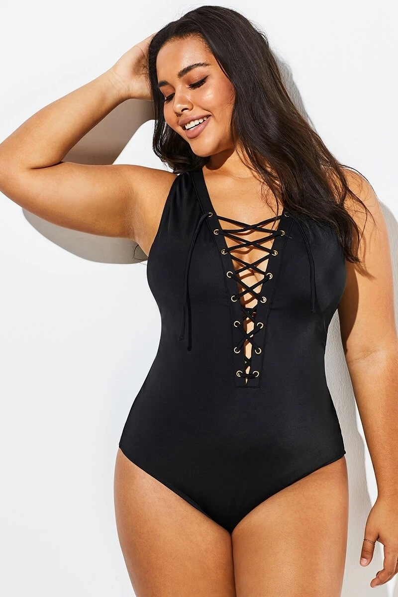 Black Lace Up One Piece Open Back Swimsuit 7 Black Lace Up One Piece Open Back Swimsuit - Image 5