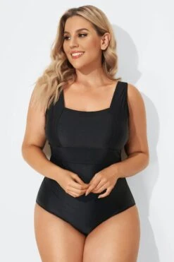 Black Square Neckline Straps One Piece Swimsuit -Luna Marina Store b sfop1911103 3