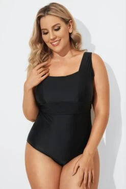 Black Square Neckline Straps One Piece Swimsuit -Luna Marina Store b sfop1911103 4