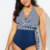 Fashion Faux Wrap Halter One Piece Swimsuit -Luna Marina Store b sfop1911125 1