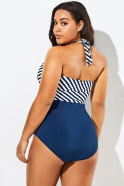 Fashion Faux Wrap Halter One Piece Swimsuit -Luna Marina Store b sfop1911125 2