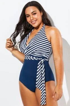 Fashion Faux Wrap Halter One Piece Swimsuit -Luna Marina Store b sfop1911125 3