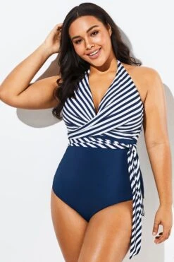 Fashion Faux Wrap Halter One Piece Swimsuit -Luna Marina Store b sfop1911125 4