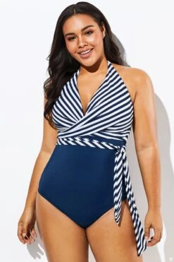 Fashion Faux Wrap Halter One Piece Swimsuit -Luna Marina Store b sfop1911125 6