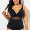 Black Cut Out Mesh Underwire One Piece Swimsuit -Luna Marina Store b sfop1911127 1