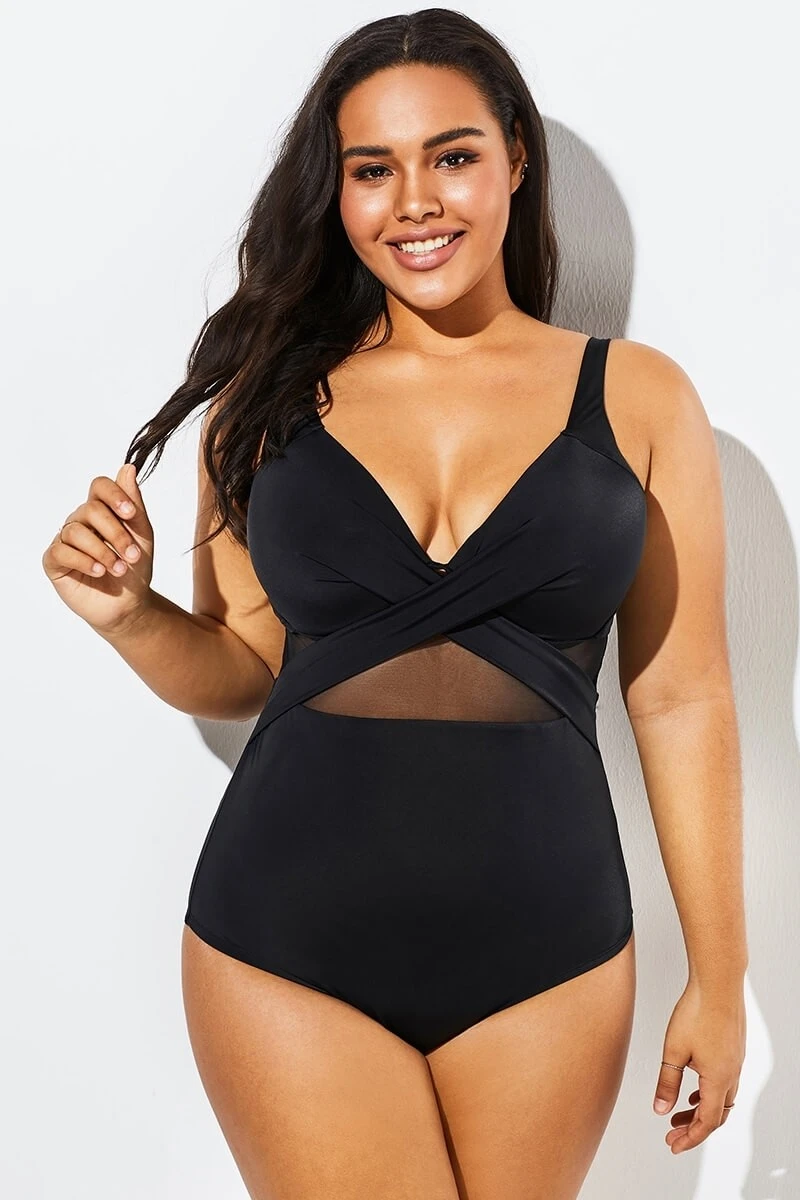 Black Cut Out Mesh Underwire One Piece Swimsuit 3 Black Cut Out Mesh Underwire One Piece Swimsuit
