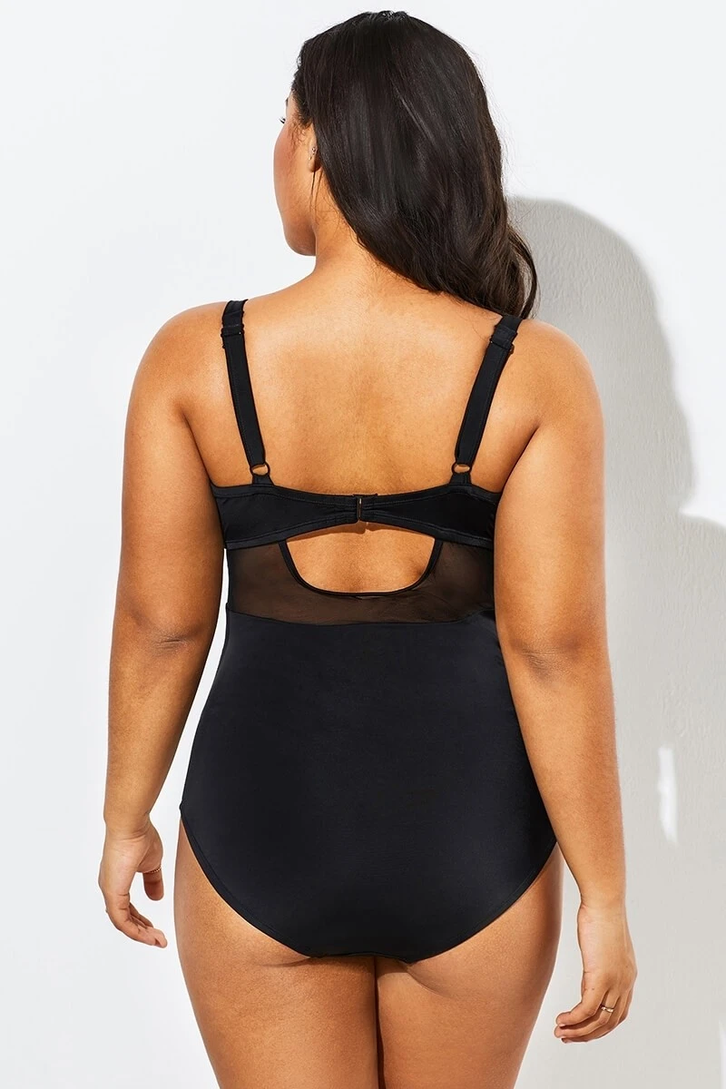 Black Cut Out Mesh Underwire One Piece Swimsuit 4 Black Cut Out Mesh Underwire One Piece Swimsuit - Image 2