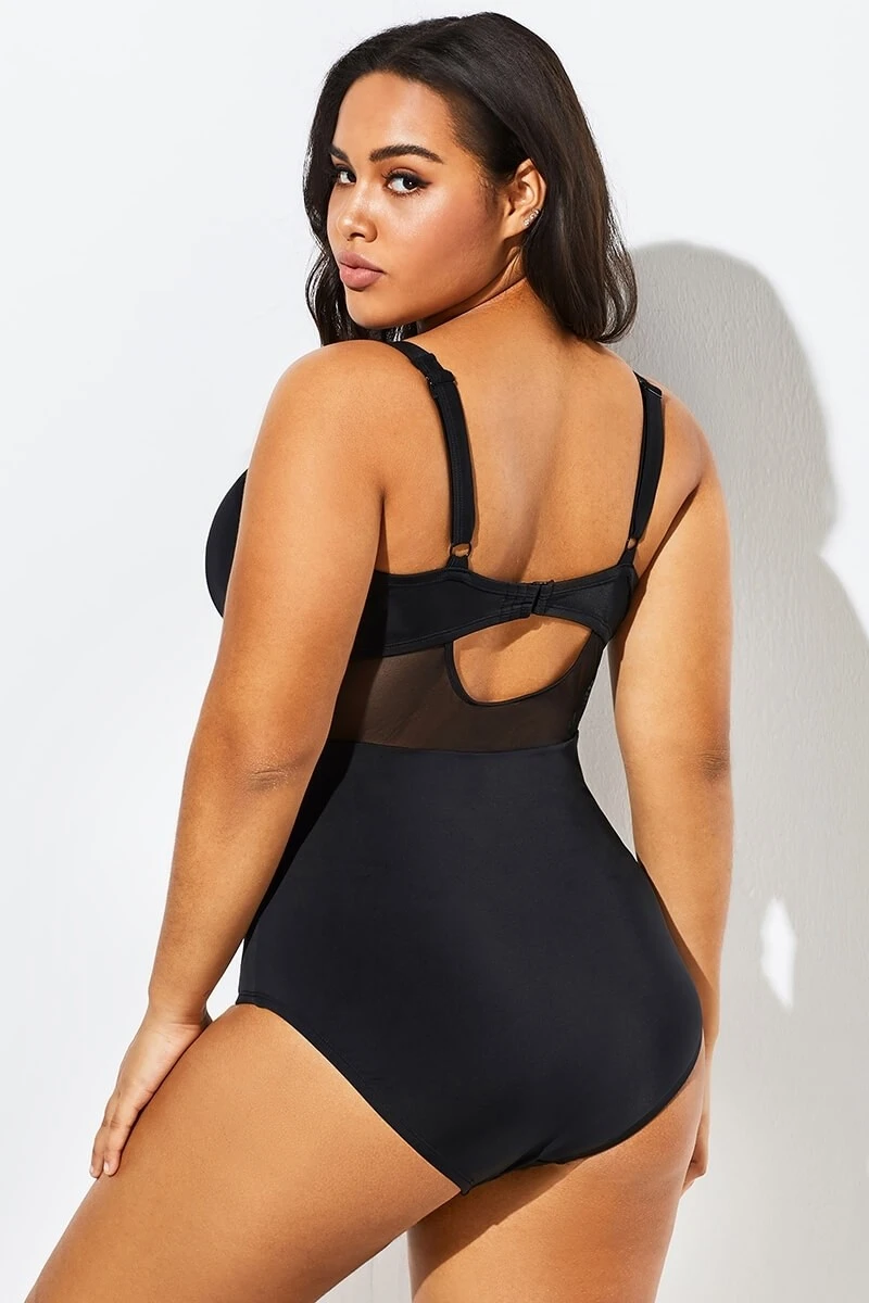 Black Cut Out Mesh Underwire One Piece Swimsuit 7 Black Cut Out Mesh Underwire One Piece Swimsuit - Image 5