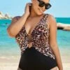 Black Leopard Print Ring Plunge One Piece Swimsuit -Luna Marina Store b sfop1911132 2