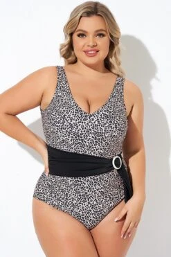 Animal Print V-neck Wide Straps One Piece Swimsuit -Luna Marina Store b sfop2003160 6