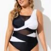 Black & White Sexy Cut Out Mesh One Piece Swimsuit -Luna Marina Store b sfop2003276 1