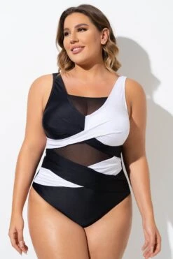 Black & White Sexy Cut Out Mesh One Piece Swimsuit 11 Black & White Sexy Cut Out Mesh One Piece Swimsuit -Luna Marina Store b sfop2003276 4