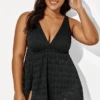 Black Crochet Side Slit V-Neck Graceful Swimdress -Luna Marina Store b sfsd1911001 3