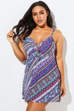 Technicolor Stylish Tie Front Underwire Swimdress -Luna Marina Store b sfsd1911004 3